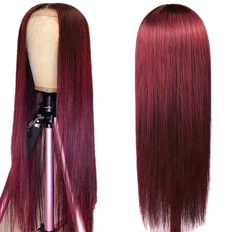 Wine Red Straight Front Lace Straight Hair Wig