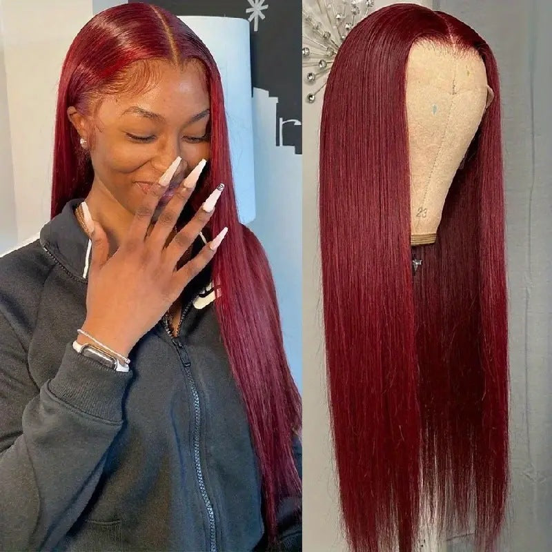 Wine Red Straight Front Lace Straight Hair Wig